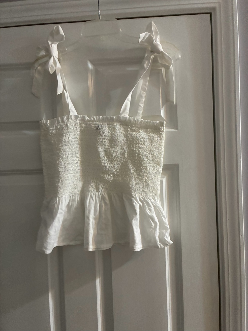 J. Crew Cream Smocked Tie-Shoulder Peplum Camisole Top
